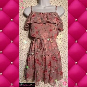 Trixxi pink floral size medium adjustable spaghetti straps mini tiered dress